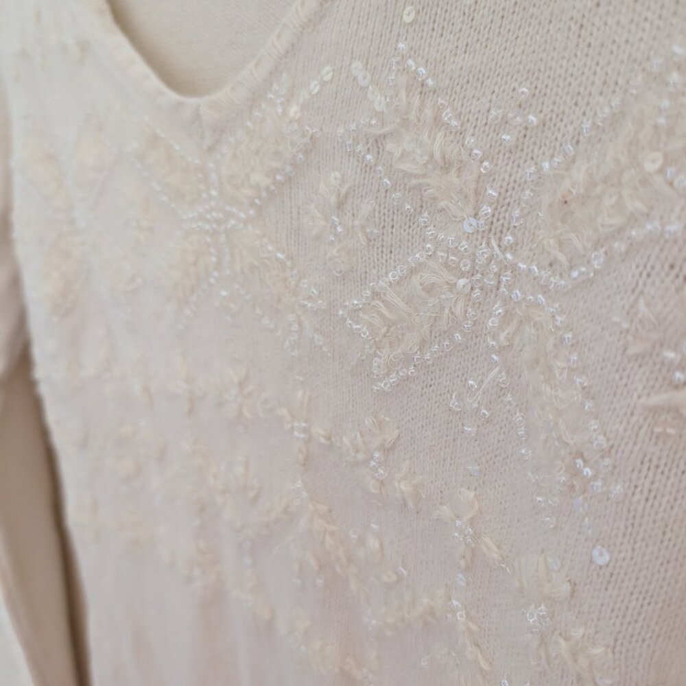 Vintage Talbots Sweater Beaded Wool Cashmere Cotton Knit Winter Snowflake Size P - Picture 3 of 7